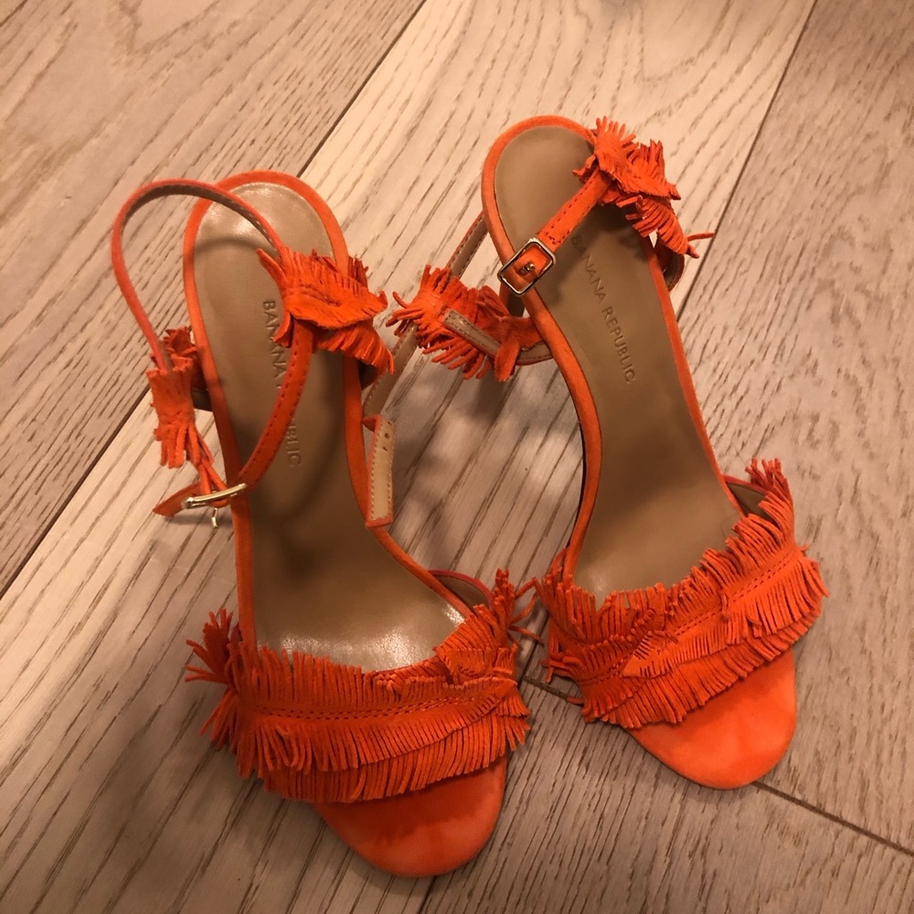 Banana Republic orange fray high heel sandals